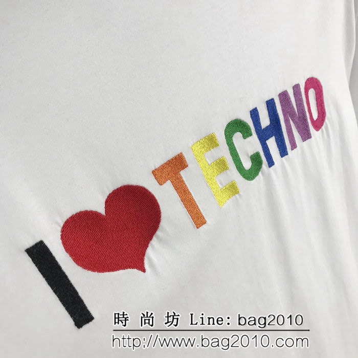 BALENCIAGA巴黎世家 19SS早春新款 背後彩色I Love Techno刺繡 白色短袖 男女同款 ydi2521